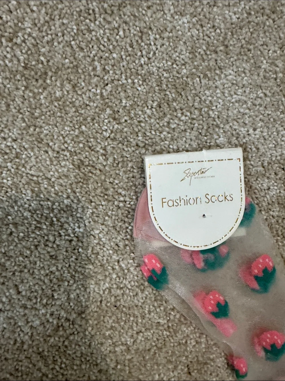 Men’s Pink Strawberry-Print Sheer Ankle Socks